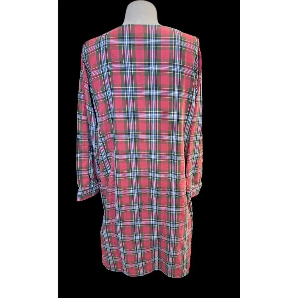 L.L. Bean Mens Red Scotch Plaid Flannel Nightgown Sleepshirt Large